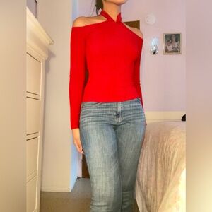 Criss Cross Cold-Shoulder Ribbed Top